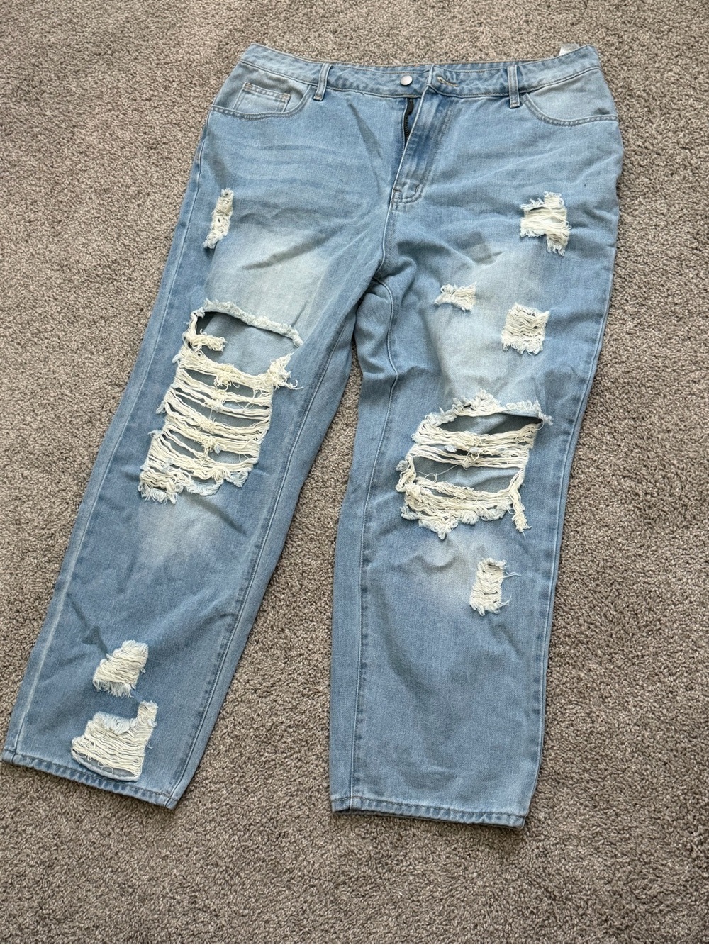 SHEIN Light Blue Distressed Boyfriend Jeans